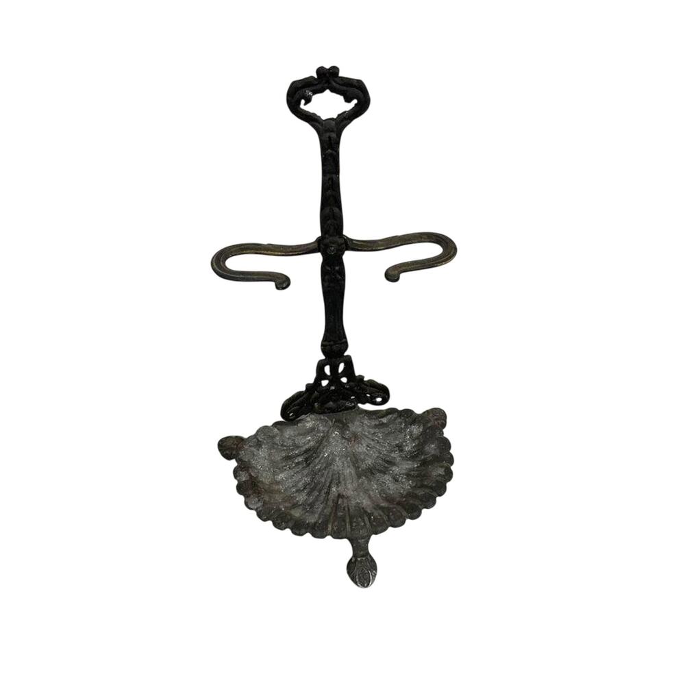 VTG Royal Cast Metal Clam Shell Footed Towel Hanger Soap Dish Bathroom Black -HN